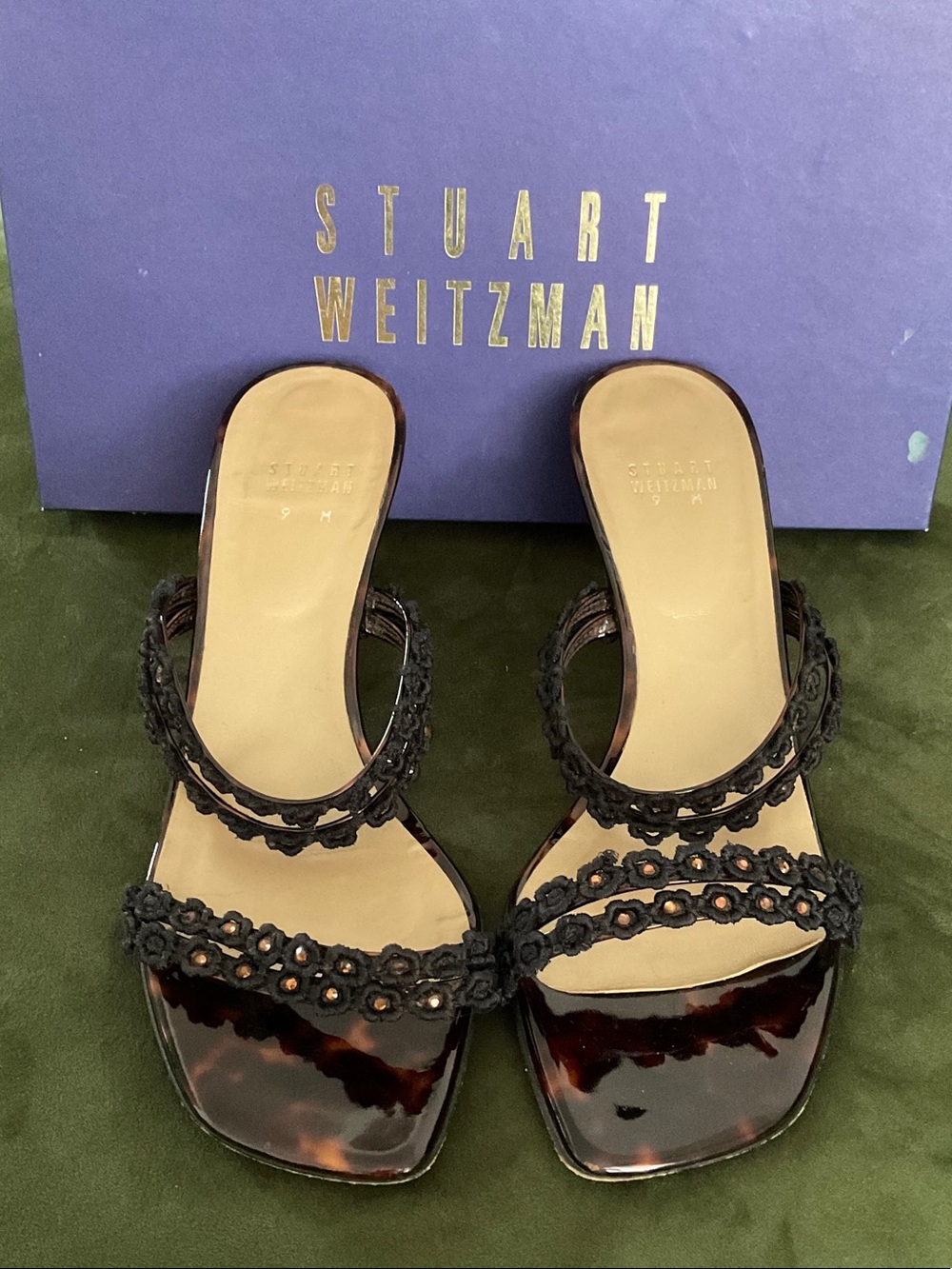 Stuart Weitzman Beige and Black Low Heel Sandals